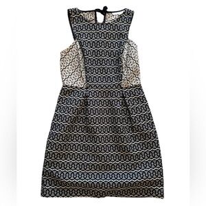 Ann Taylor Loft Petite Zig Zag Jacquard Sleeveless Navy/Cream Dress-Size 00